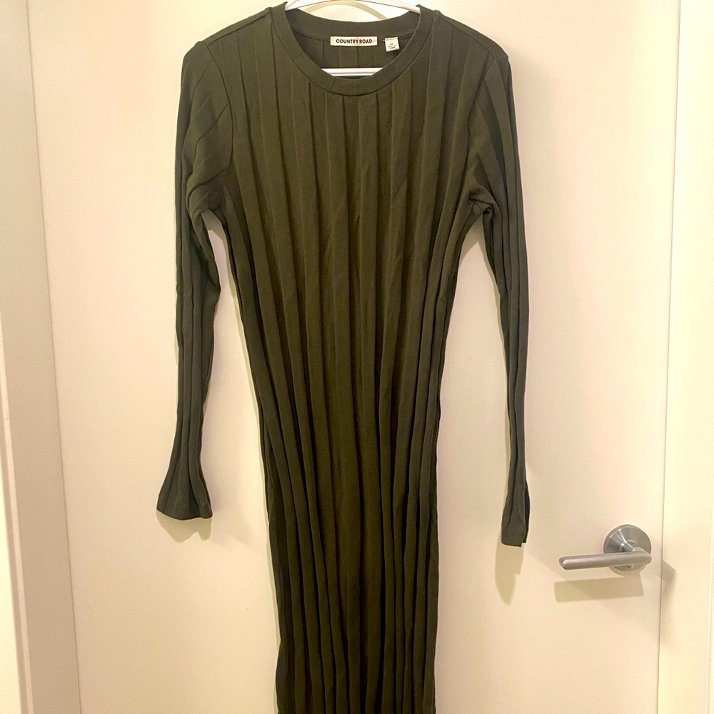 Country road jersey dress, long, army green